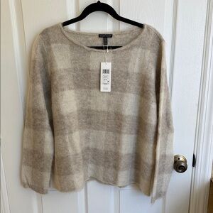Eileen Fisher Alpaca Mohair Cream and Tan Plaid Sweater
